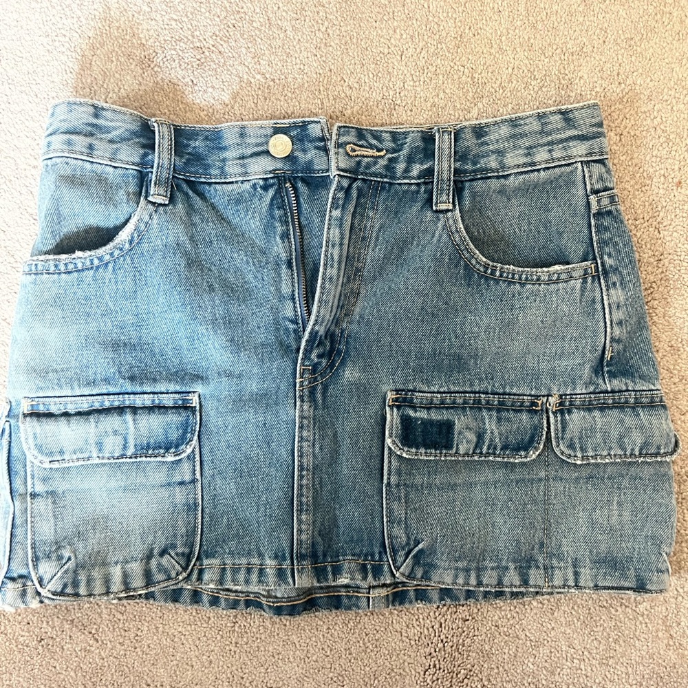 Denim mini cargo skirt
